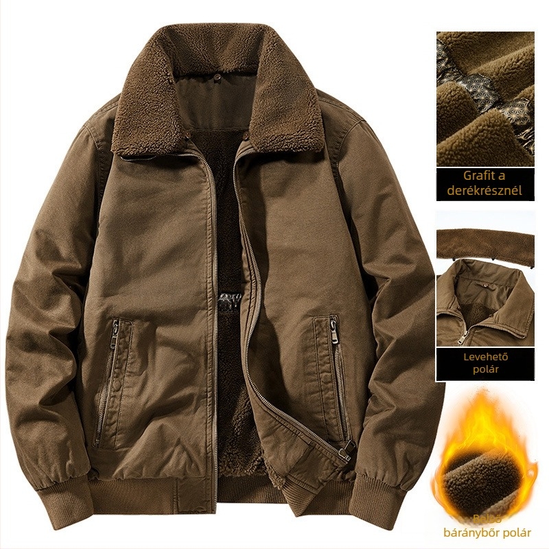 Téli pamut dzseki fleece-béléssel, bomber stílusban, középkorú férfiaknak.