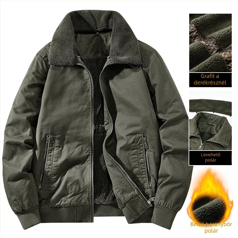 Téli pamut dzseki fleece-béléssel, bomber stílusban, középkorú férfiaknak.