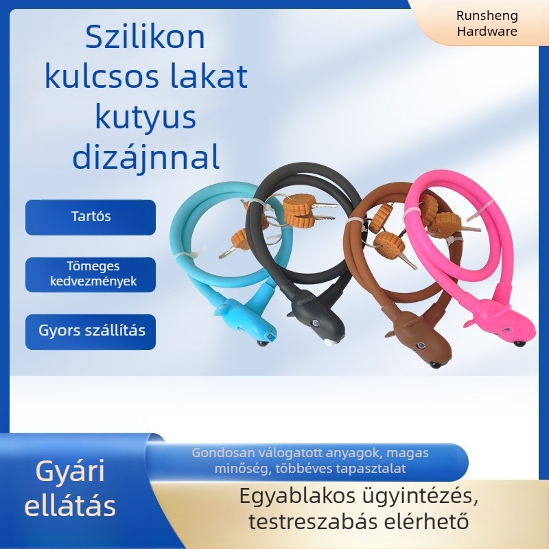 Szilikon kulcszár kerékpárhoz – aranyos kiskutya formájú, beépített vastag acéldróttal és szilikon védőburkolattal