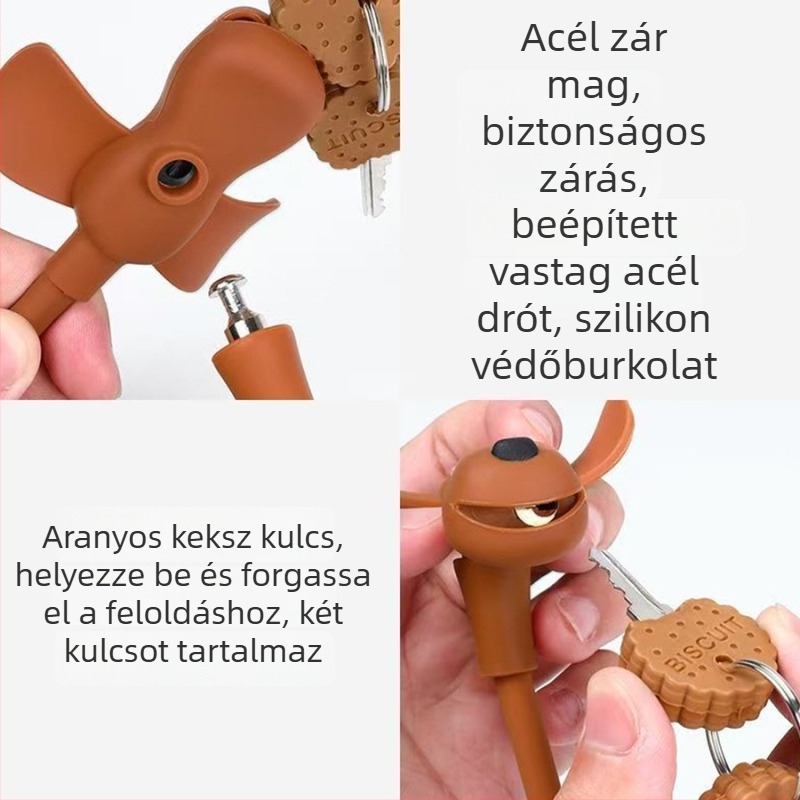 Szilikon kulcszár kerékpárhoz – aranyos kiskutya formájú, beépített vastag acéldróttal és szilikon védőburkolattal