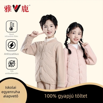 Yalu Gyerekeknek készült gyapjú termikus belső felső, magas gallér, puha kefés felület, 100% gyapjú, téli