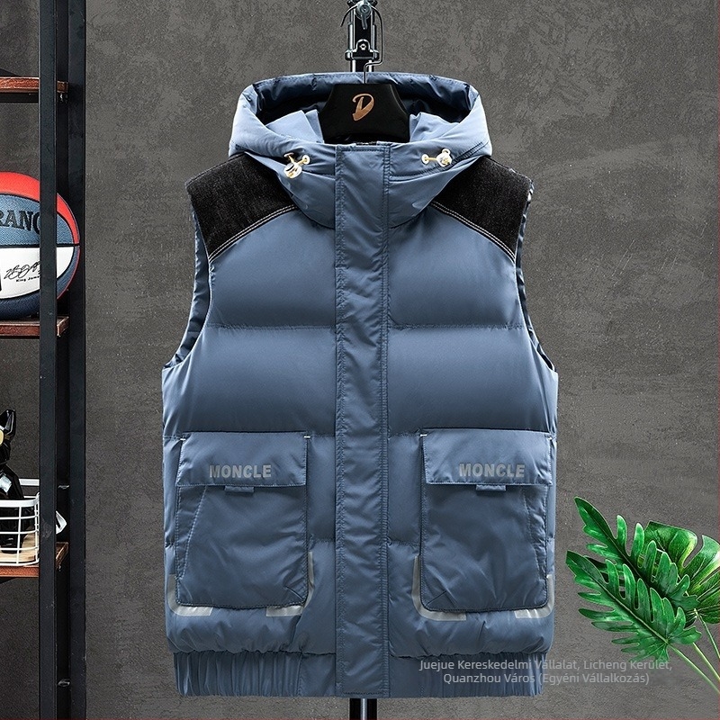 Corduroy kapucnis mellény fleece béléssel és vastag kialakítással, töltet: utánzat selyem-pamut, bélés len, fiatalos stílus