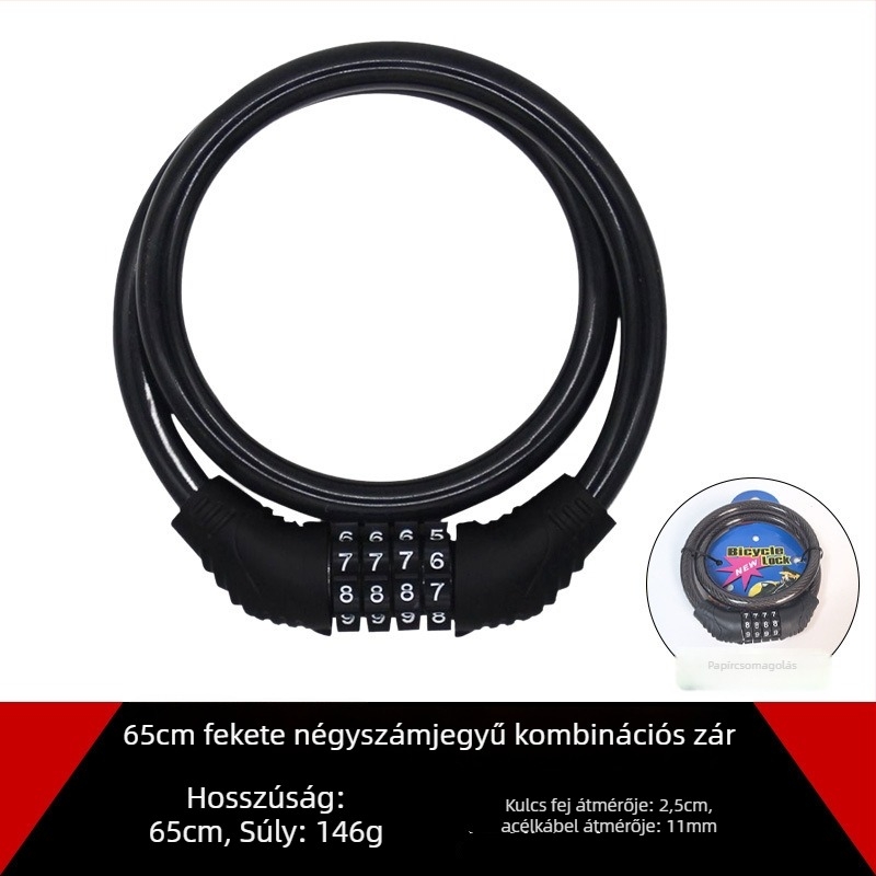 Kerékpárzár acélkábel, lopás elleni, modell 65 leather ring lock, súly 150 g, alkalmas kerékpárra, motorkerékpárra és elektromos járműre