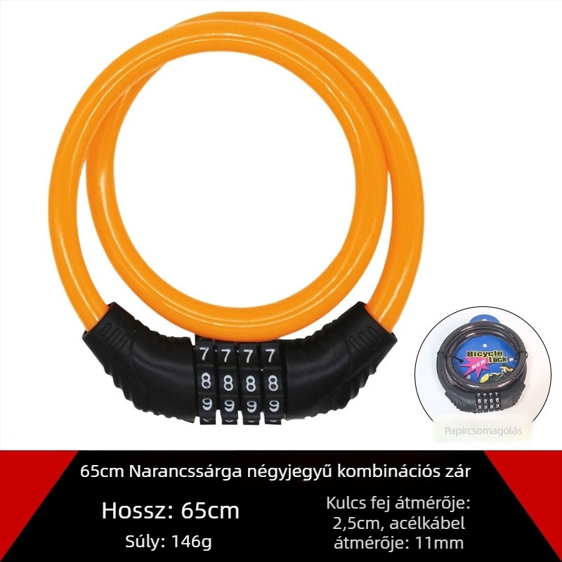 Kerékpárzár acélkábel, lopás elleni, modell 65 leather ring lock, súly 150 g, alkalmas kerékpárra, motorkerékpárra és elektromos járműre