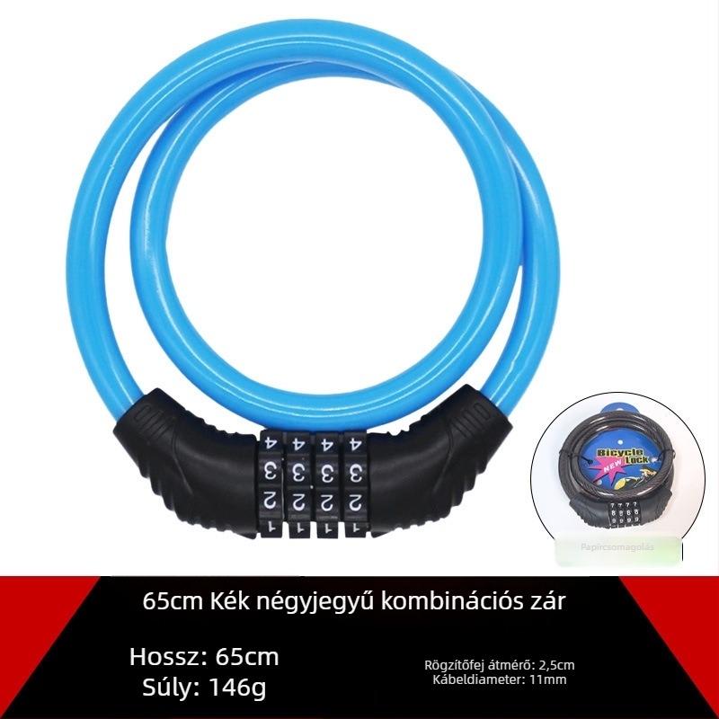 Kerékpárzár acélkábel, lopás elleni, modell 65 leather ring lock, súly 150 g, alkalmas kerékpárra, motorkerékpárra és elektromos járműre