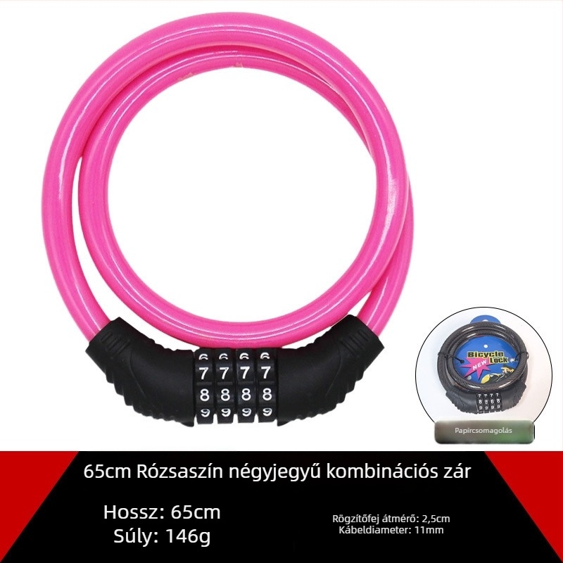 Kerékpárzár acélkábel, lopás elleni, modell 65 leather ring lock, súly 150 g, alkalmas kerékpárra, motorkerékpárra és elektromos járműre