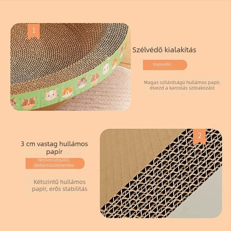 PTS Macska karmoló tál integrált fészekkel — hullámkartonból, kerek/ovális alak