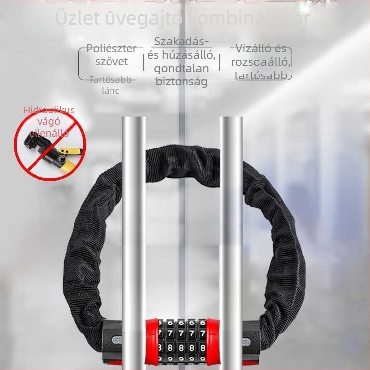Láncos zár jelszóval kerékpárokhoz és motorkerékpárokhoz, 4- vagy 5-jegyű kombinációval