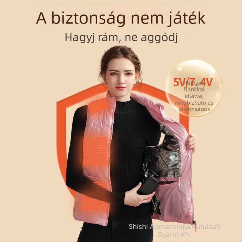 Melegítő mellény nylon külsővel, pamut-puh töltet, USB töltés, önmelegedő technológia, kapucni nélküli