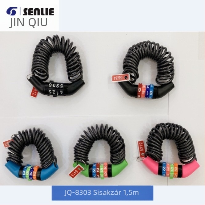 Mini jelszavas kábelzár sisakokhoz és kerékpárokhoz – Modell 8303-Q, Anyag: cinkötvözet PVC, zár parollal