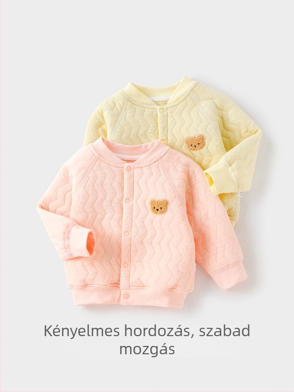 Antibakteriális pamut baba meleg kardigán - hosszú ujjú, kapucni nélküli, gallér nélküli, 3–8 éveseknek