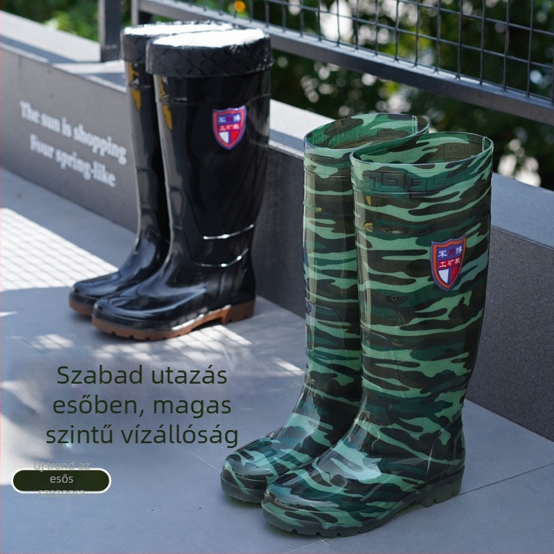Felnőtteknek térd fölötti esőcsizma - PVC felsőrész, marhacsont-inas talp, uniszex, négy évszakos
