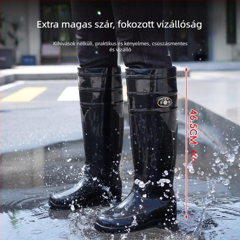 Felnőtteknek térd fölötti esőcsizma - PVC felsőrész, marhacsont-inas talp, uniszex, négy évszakos