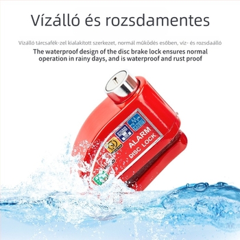 Motorkerékpárhoz való riasztó tárcsaféke zár tárolótáskával – hordozható, fém kivitel, vízálló, korrózióálló, csúszásmentes