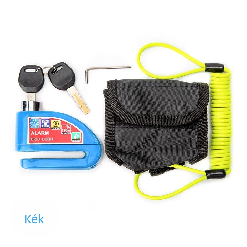 Motorkerékpárhoz való riasztó tárcsaféke zár tárolótáskával – hordozható, fém kivitel, vízálló, korrózióálló, csúszásmentes
