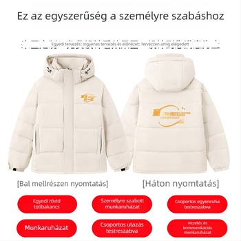 Vastagított dzseki szél- és hidegálló szigeteléssel; töltelék: fehér kacsa toll (550 töltési erő); alap stílus, mindennapi használatra; testhez álló fazon; álló gallér kapucnival és cipzárral; tél 2024; logónyomás elérhető