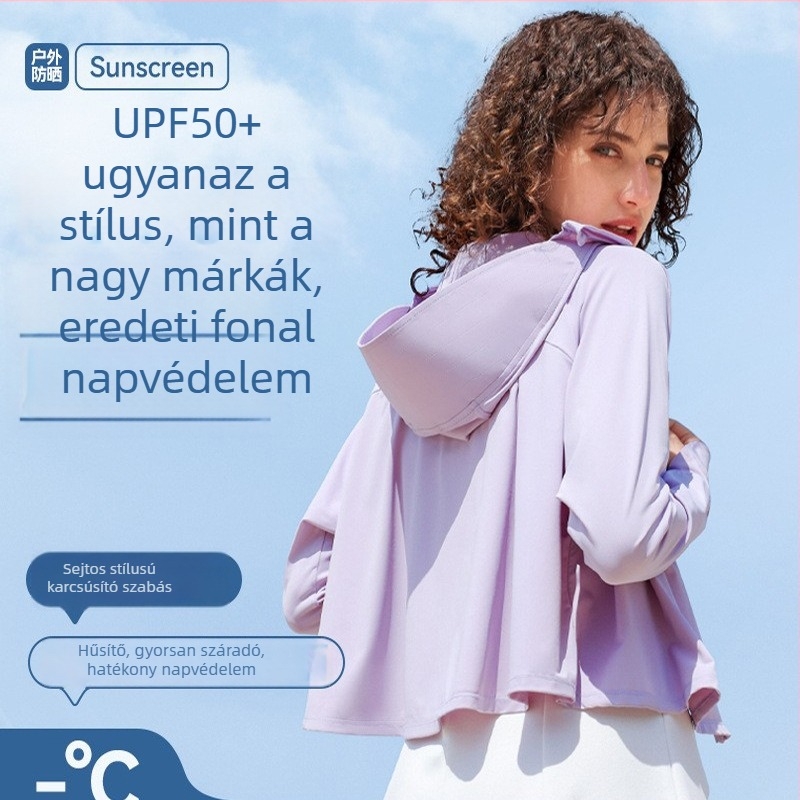 Női UPF50+ Ice Silk Napvédő felső kapucnival, hosszú ujjú, gyorsan száradó – ideális szabadtéri nyári viselet