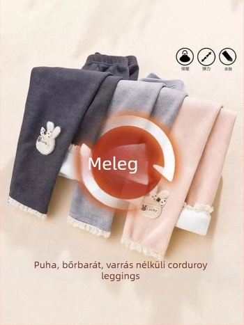 Lányok téli leggings belső fleece-el, magas derekú, Chenille spandex 95%+, 3–8 éveseknek