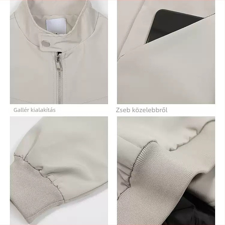 Férfi őszi corduroy bomber kabát magas galléval, munkaruházati stílusban, laza szabású