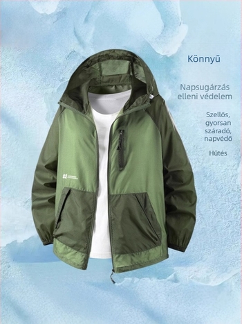 Poliészter kapucnis kabát, vékony anyagú, laza szabás, 2024 nyári kiadás