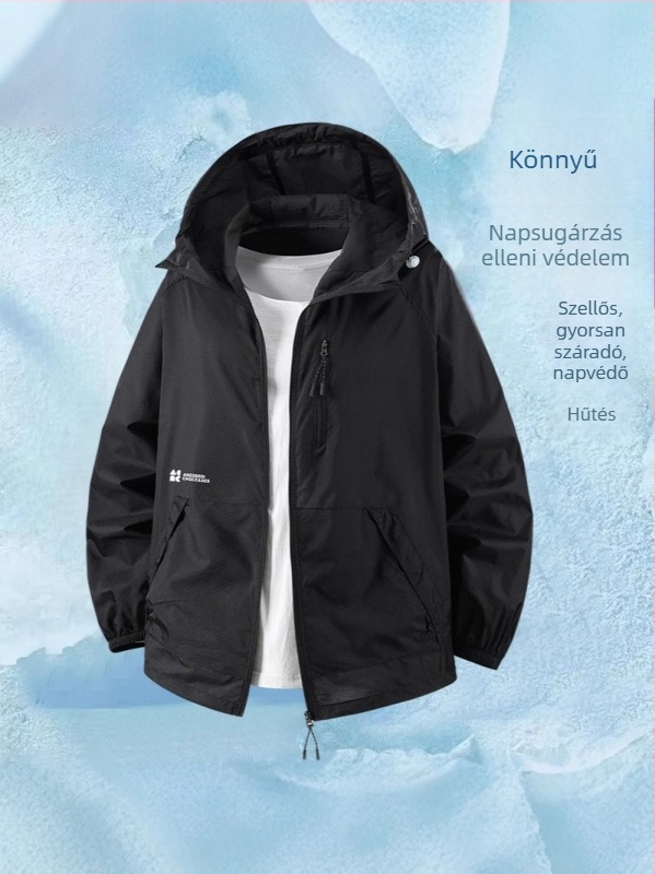 Poliészter kapucnis kabát, vékony anyagú, laza szabás, 2024 nyári kiadás