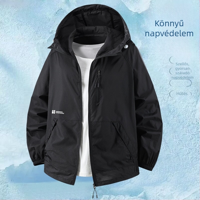 Poliészter kapucnis kabát, vékony anyagú, laza szabás, 2024 nyári kiadás