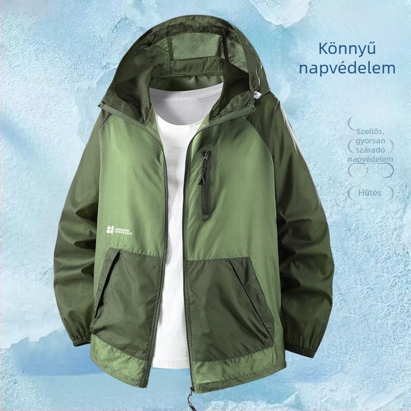 Poliészter kapucnis kabát, vékony anyagú, laza szabás, 2024 nyári kiadás