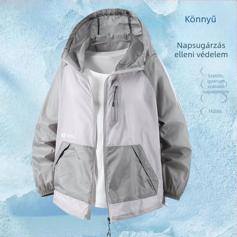 Poliészter kapucnis kabát, vékony anyagú, laza szabás, 2024 nyári kiadás