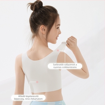 Lányoknak fejlesztési időszakhoz illő melltartó-vest, nylon anyag, teljes kosár, merevítő nélkül, állítható pántok, lélegző