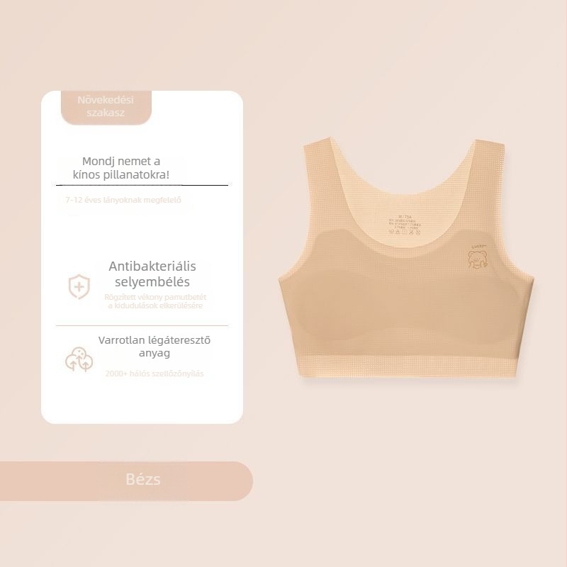 Lányoknak fejlesztési időszakhoz illő melltartó-vest, nylon anyag, teljes kosár, merevítő nélkül, állítható pántok, lélegző