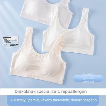 Növekvő lányoknak szánt melltartó-stílusú top, teljes kosár, légáteresztő viszkóz anyag, merevítő nélkül, hátat simító dizájn, kényelmes mindennapokra.