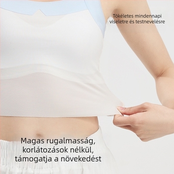 Lányoknak tervezett, első fejlődési szakasz, nyári nylon sport melltartó vékony formázott kosarakkal és rögzített dupla pántokkal
