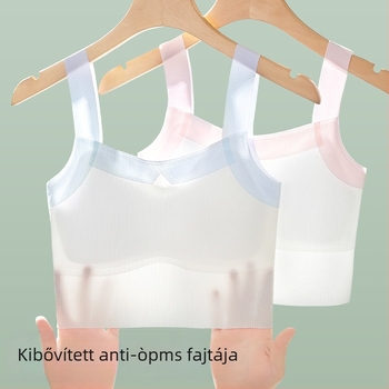 Lányoknak tervezett, első fejlődési szakasz, nyári nylon sport melltartó vékony formázott kosarakkal és rögzített dupla pántokkal