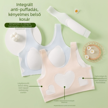 Lányok sportmelltartója, 3/4 kosár, vékony formázó kosár habbal, fő anyag nylon, bélés spandex, rögzített dupla vállpántok, lélegző hátsó rész, kényelmes