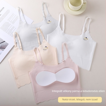 Be seamless légáteresztő tank-top stílusú alsónemű tinédzser lányoknak, teljes kosár, vékony formázott kosár, pamut bélés, rögzített dupla pántok, kapcsok nélkül; 12–15 éveseknek; nyár.
