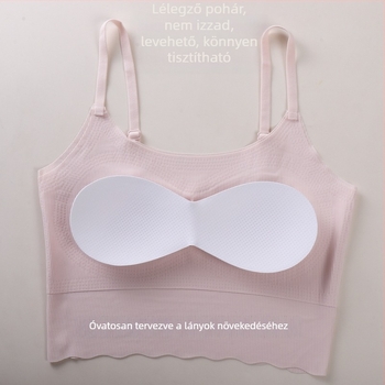 Be seamless légáteresztő tank-top stílusú alsónemű tinédzser lányoknak, teljes kosár, vékony formázott kosár, pamut bélés, rögzített dupla pántok, kapcsok nélkül; 12–15 éveseknek; nyár.