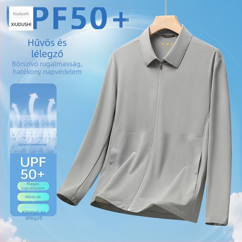 Nyári slim-fit dzseki, Nylon 80% / Szintetikus rost keverék, SPF 35 napvédelmi, Cipzár