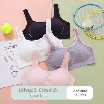 Lányoknak tervezett melltartó, nylon alapanyag, pamut bélés, teljes kosár, rögzített dupla pánt, légáteresztő és kényelmes, 12–15 éveseknek