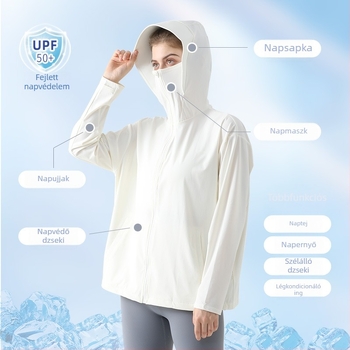 Női Ice Silk hűtő hatású UV-védett kabát nyárra, légáteresztő, kapucnis, gyorsan száradó, horgászathoz és szabadidőhöz