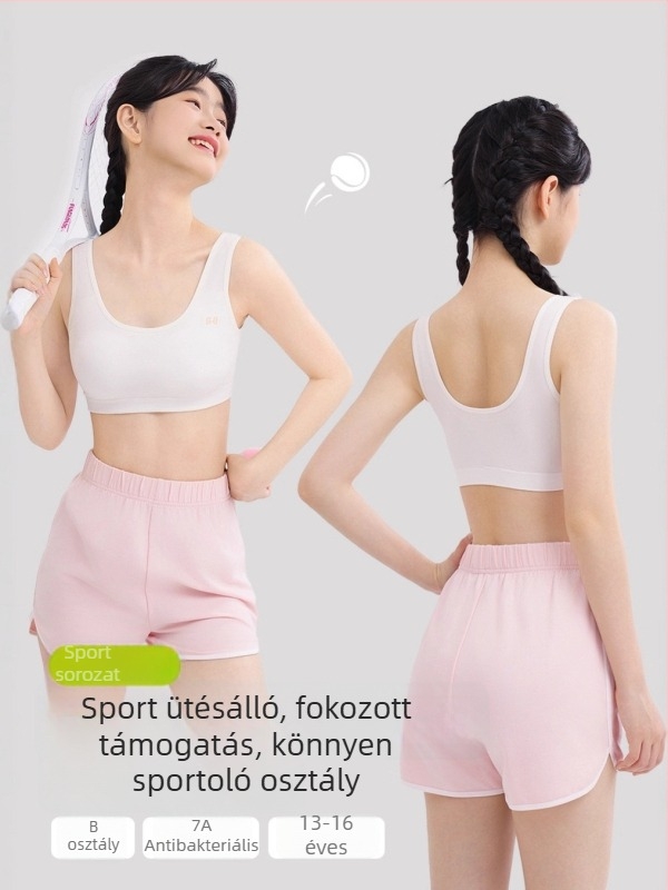 Kétfázisú sportmelltartó lányoknak a serdülőkorban – iskolai viselet, ütésálló, viszkóz anyag 74,3%