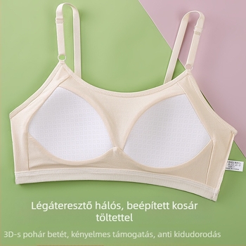 12–15 éves lányoknak pamut alsó, mellény-stílus, teljes kosár, fix dupla vállpántok, vas nélküli