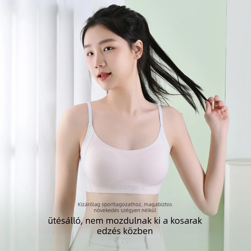 Antibakteriális nylon sportmelltartó lányoknak, teljes kosár, közepesen formázott kosár, lélegző és izzadságot elvezető, rögzített dupla pántok