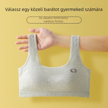 Lányoknak szánt mellény-stílusú fehérnemű felső, Stádium 2 fejlődéséhez (12–15 év); viszkóz anyag; teljes kosár, vékony formázott habos bélés; acélöv nélkül; fix dupla vállpántok; légáteresztő és támogató.