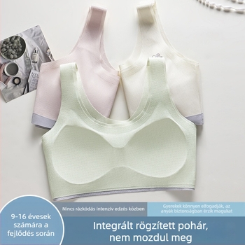Lányoknak szóló edzőmelltartó, nejlon felső, teljes kosár, vékony formázott habbélésű kosár, rögzített dupla pántok, légáteresztő és kényelmes (2025 tavasz)
