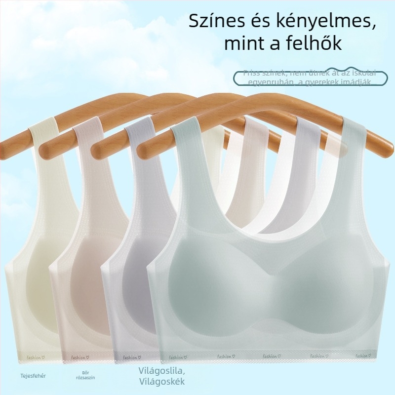 Vékony ice-silk melltartó lányoknak fejlődési szakaszában, vékony formázott kosár, rögzített vállpántok, nylon anyag