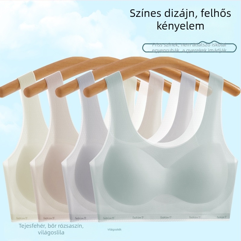 Vékony ice-silk melltartó lányoknak fejlődési szakaszában, vékony formázott kosár, rögzített vállpántok, nylon anyag