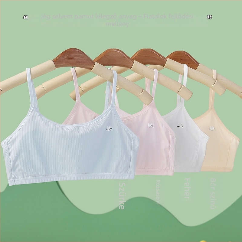Lányoknak szóló ice-silk melltartó párnázás nélkül és vékony top a korai pubertás számára (9–13 év)