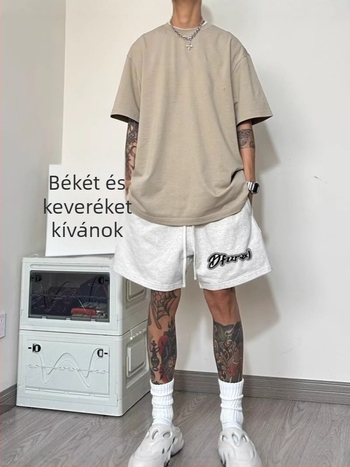 Férfi nyári sportos rövidnadrág, lazán szabott, Hua Mian anyagból, 95% poliészter, retro mintával