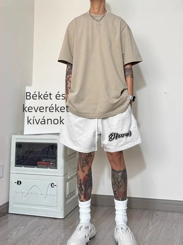 Férfi nyári sportos rövidnadrág, lazán szabott, Hua Mian anyagból, 95% poliészter, retro mintával