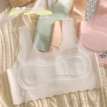 Lányoknak tervezett seamless mellény-stílusú melltartó, vékony formázott kosárkák, Ice Silk anyag, rögzített dupla vállpántok, lélegző és kényelmes
